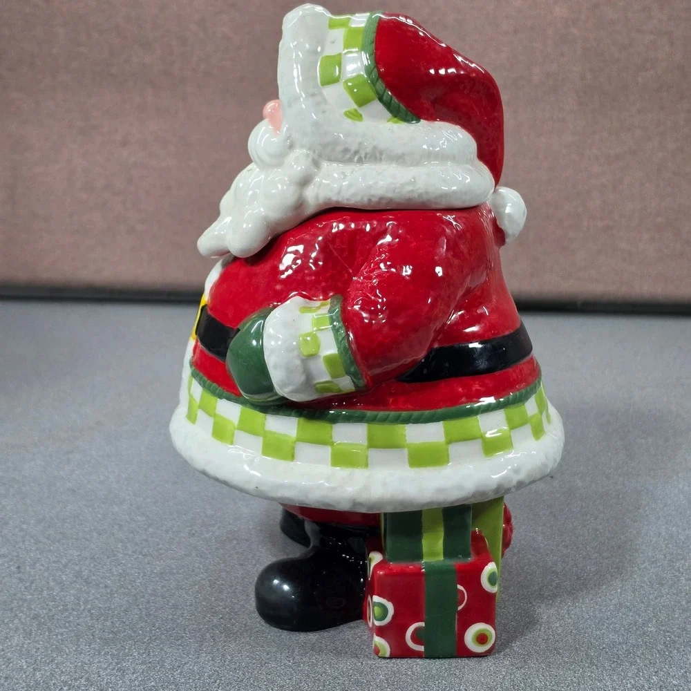 Fitz and Floyd Holiday Cheer Santa Cookie Jar Red Green Excellent Handcrafted